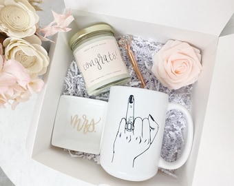 Future mrs mug- personalized bride gift box set - bride engagement gift box- wedding ring finger mug bride to be- future mrs ring dish tray