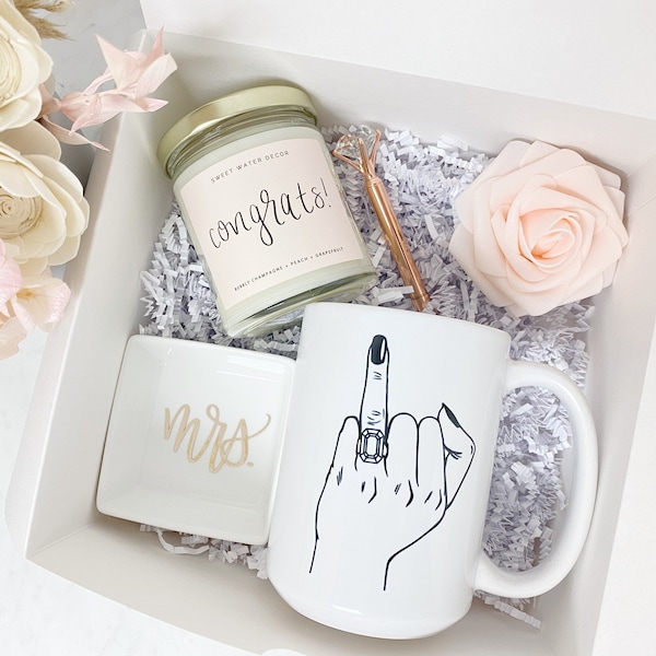 Future mrs mug- personalized bride gift box set - bride engagement gift box- wedding ring finger mug bride to be- future mrs ring dish tray