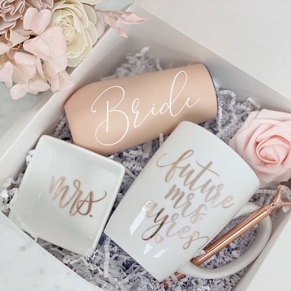 Future mrs mug- personalized bride gift box set - bride engagement gift box- champagne flute bride to be- future mrs ring dish- engaged idea