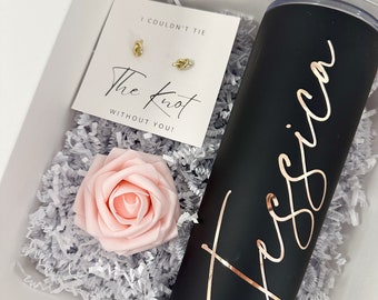 Bridesmaid proposal gift box- bridesmaid stainless steel tumbler straw- maid of honor proposal- personalized bridesmaid tumblers tall skinny