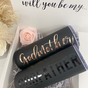 Will you be my godmother gift- godparents proposal gift baby announcement idea- fairy godmother tumbler- aunt gift- godfather proposal box