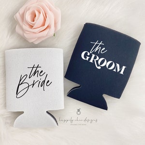 the bride the groom Mr and mrs beer can coolers- honeymoon beer holder- wedding gifts for the couple- personalized can coolers for couples