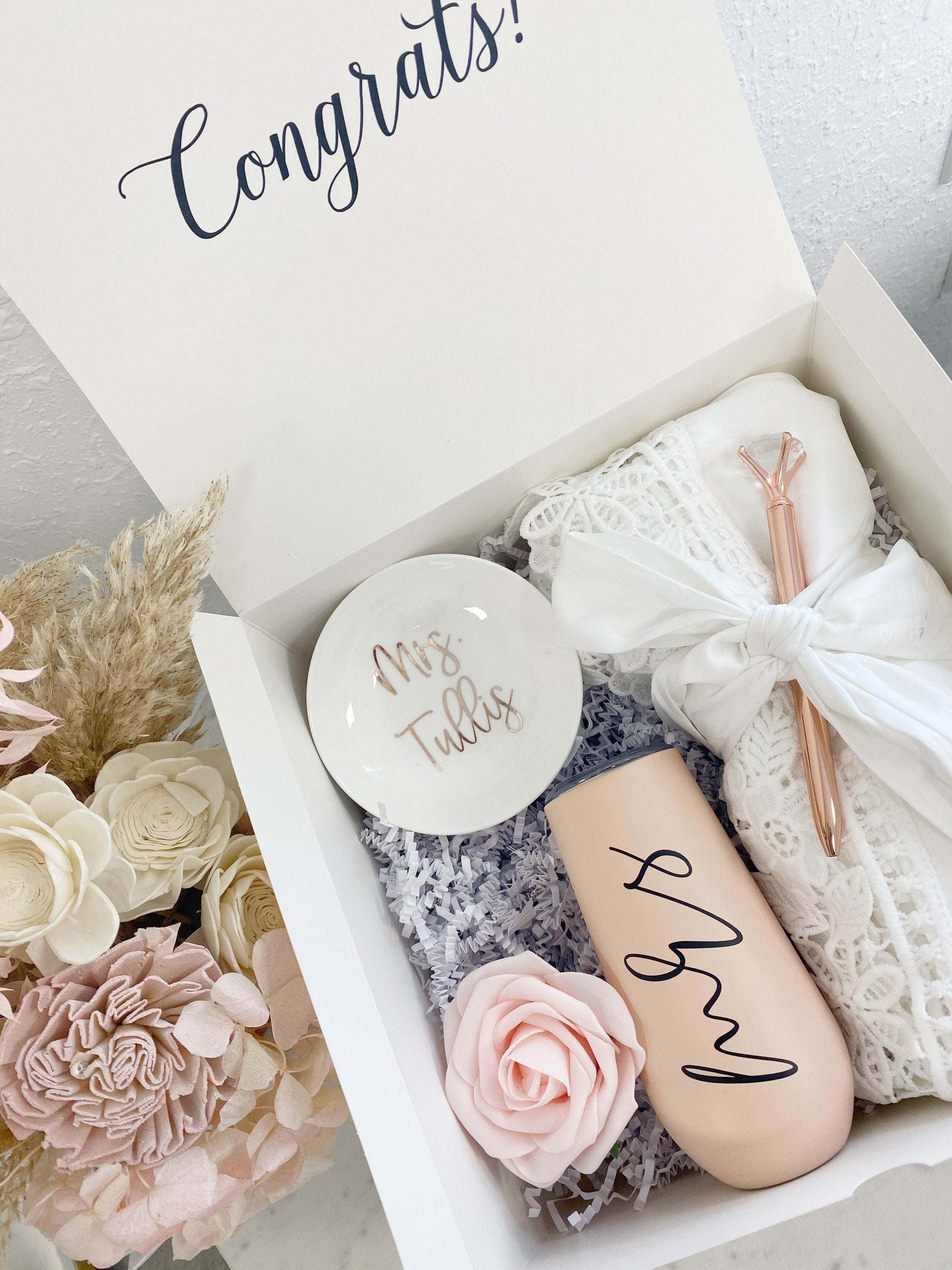 Bride gift box set engagement gift idea bride white satin robe