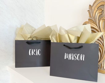 Groomsmen proposal gift bags- large gift bags- groomsmen gift - father of the bride groom gift bag idea- wedding party gift bags- black bags