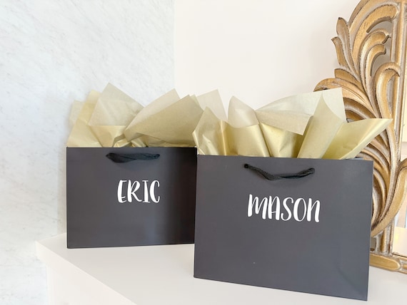 Groomsman Wedding Luxury Ribbon Gift Bags Black Personalised 