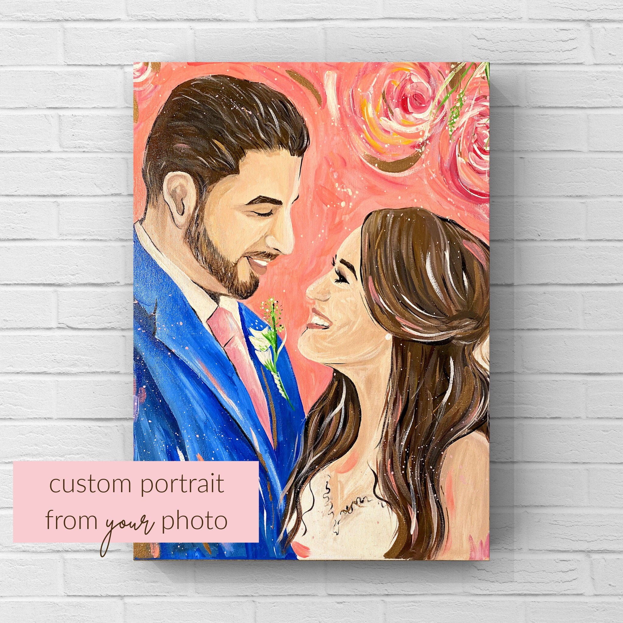 custom portrait painting from photo, hand painted custom family photo