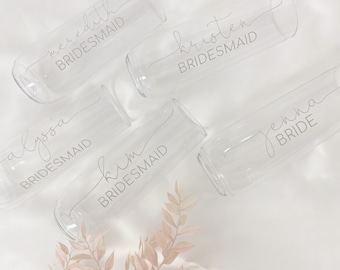 Bridesmaid champagne flutes- bridesmaid gift- personalized flute- bridesmaid proposal- glass champagne custom for bridal party wedding