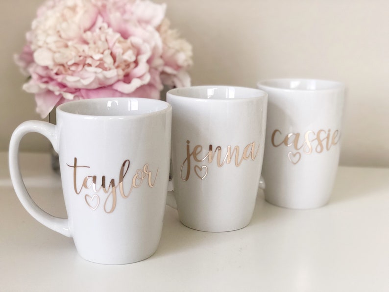 Rose gold bridesmaid coffee mugs bridesmaid cups Etsy
