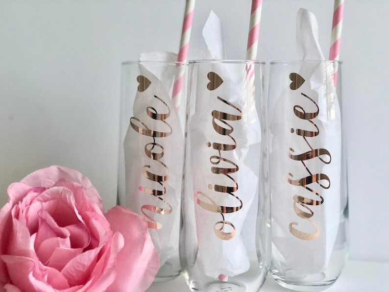 rose gold champagne flutes bridesmaid champagne flutes bridesmaid proposal idea bridesmaid gift champagne glasses personalized champagn image 2