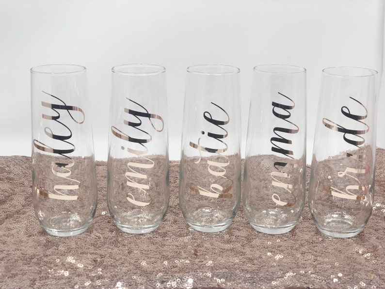 Rose gold bridesmaid champagne flutes bridesmaid gift personalized champagne flute bridemaid proposal glass champagne custom for bridal image 7