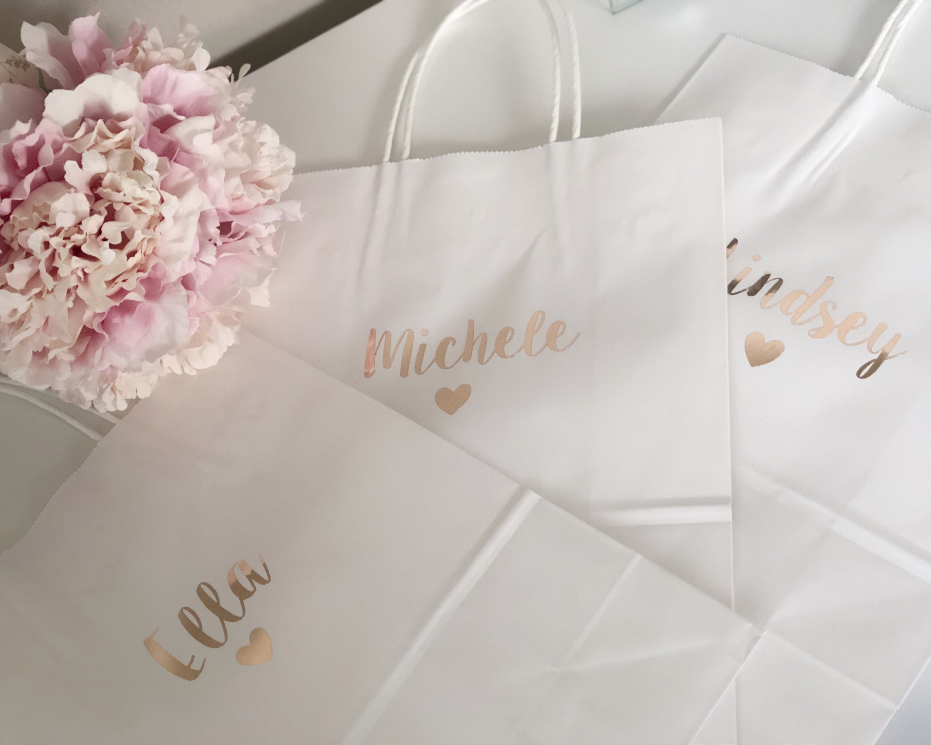 LARGE Personalized Rose Gold Gift Bags Bridemaid Gift Bags Etsy