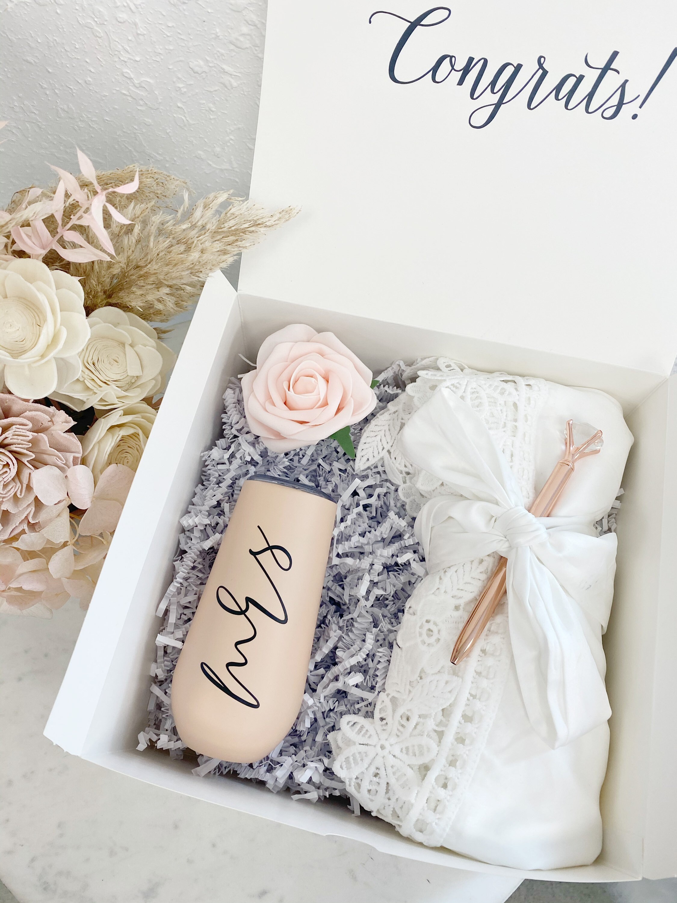 Bride gift box set engagement gift idea bride white satin robe