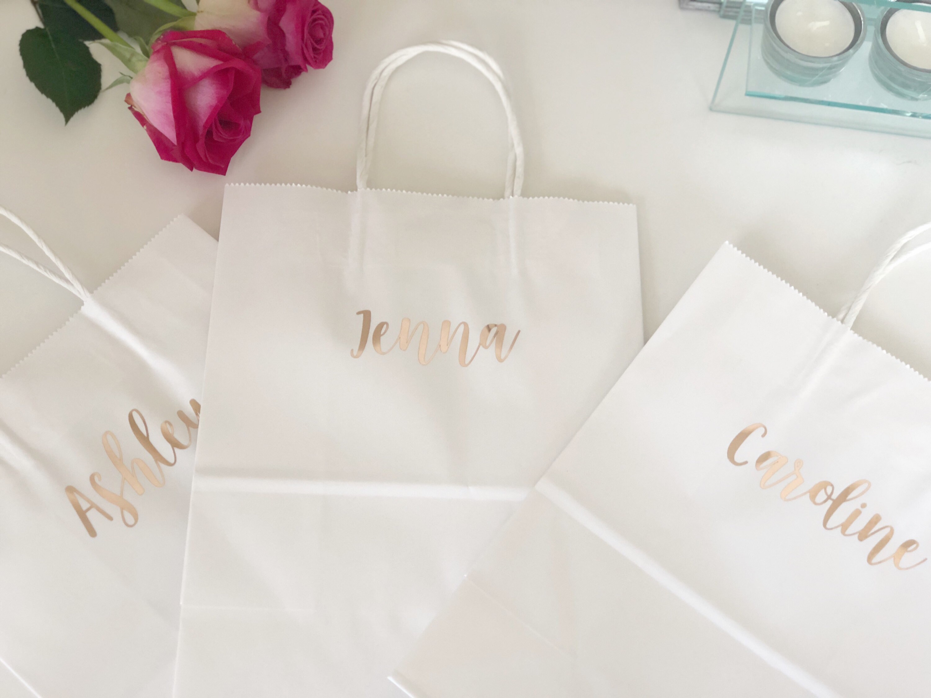 Bridesmaid gift bags wedding party gift bags rose gold personalized