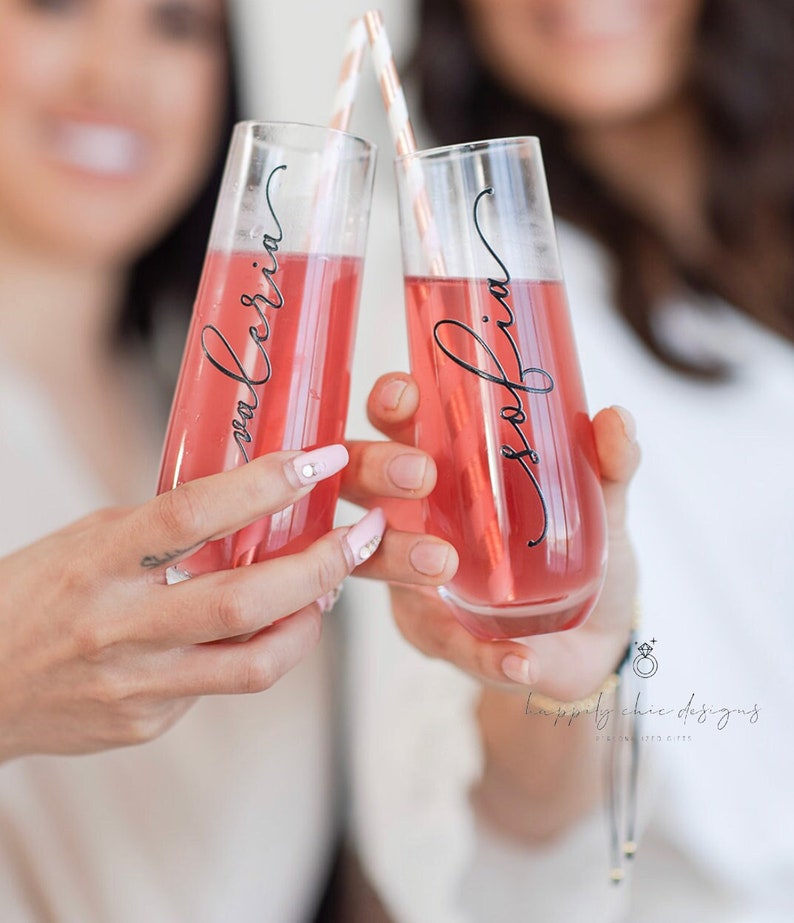 Bridesmaid champagne flutes personalized champagne glasses stemless champagne flutes for bridal party gifts for bridesmaid proposal idea image 3