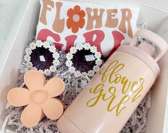 Flower girl proposal gift box- will you be my flower girl- retro flower girl shirt- personalized tumbler cup- flower girl daisy sunglasses