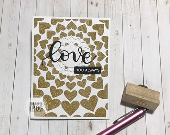 Handmade Gold Inlay Love You Card for Valentine's, Engagement, Bridal Shower, Wedding Card