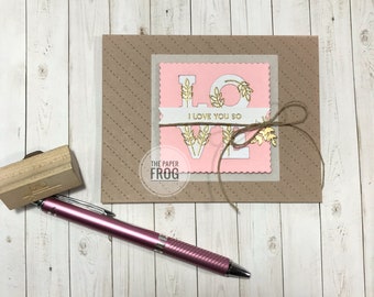 Gold Embossed Pretty in Pink Love - Anniversary, Valentine's, Engagement, Bridal Shower, Wedding Card