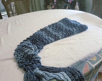 Crocheted Mermaid Tail Blanket: Crocodile Stitch, Ocean Blues - Child Size