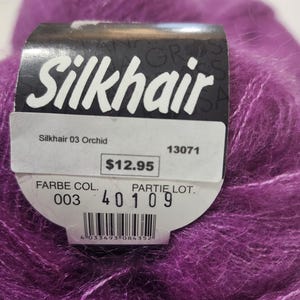 Lana Grossa Silkhair Yarn. 25g./210m. Made in Italy. New. Unused. Original labels. 70/30 Mohair Superkid/Silk. Color: Orchid -03