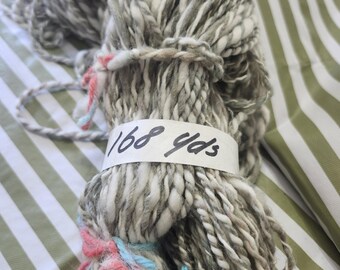Handspun Art Yarn: Sage Green & White 2ply Worsted (168 yds)