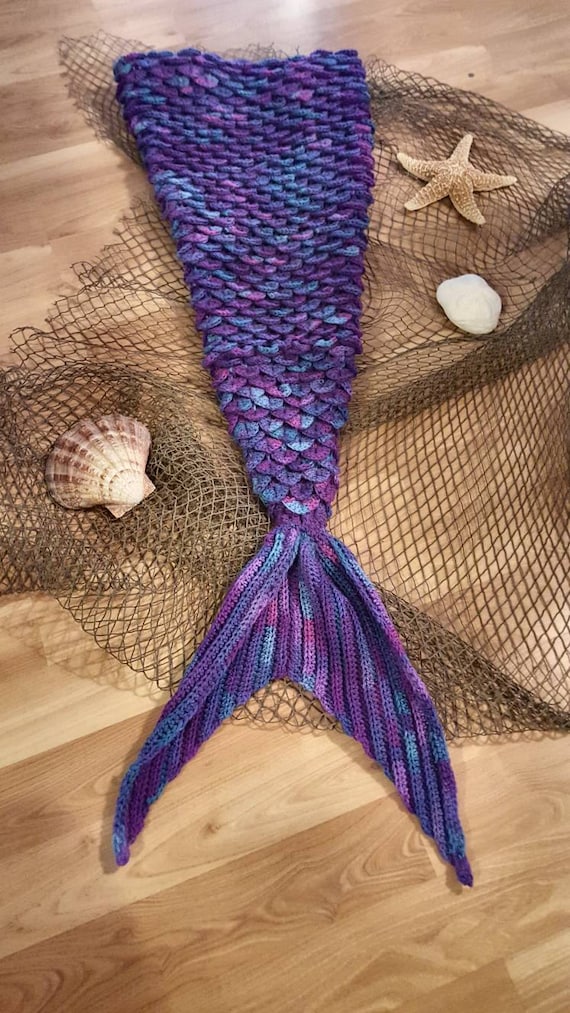 Mystical Crocheted Mermaid Tail Blanket. Crocodile Stitch. Open V