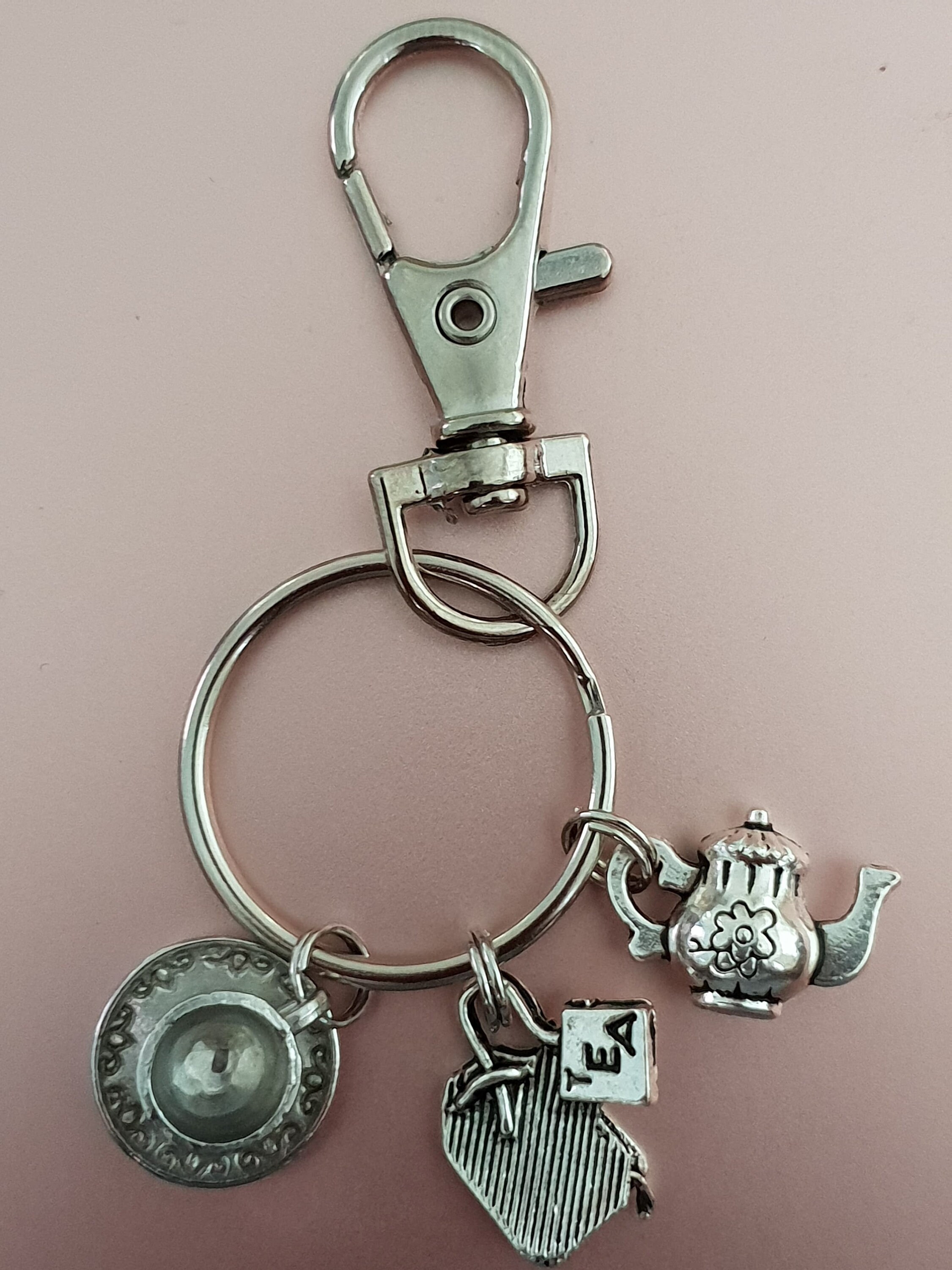 TeaThemed Keyring With Three Charms Tea Pot Tea Etsy
