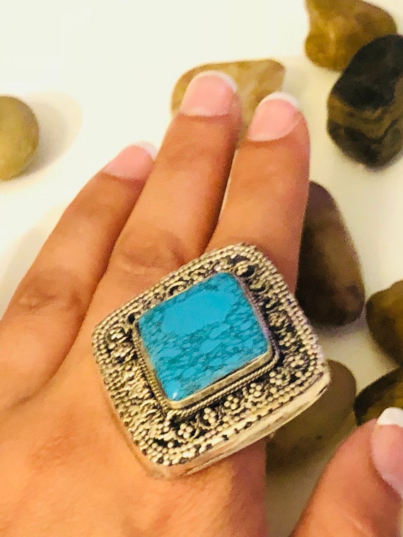 Afghan stunning green turquoise ring - Gypsy Afgha