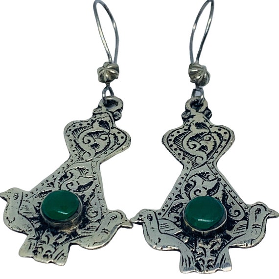 Art Deco Emerald Earrings - Afghan Emerald Drop Ea