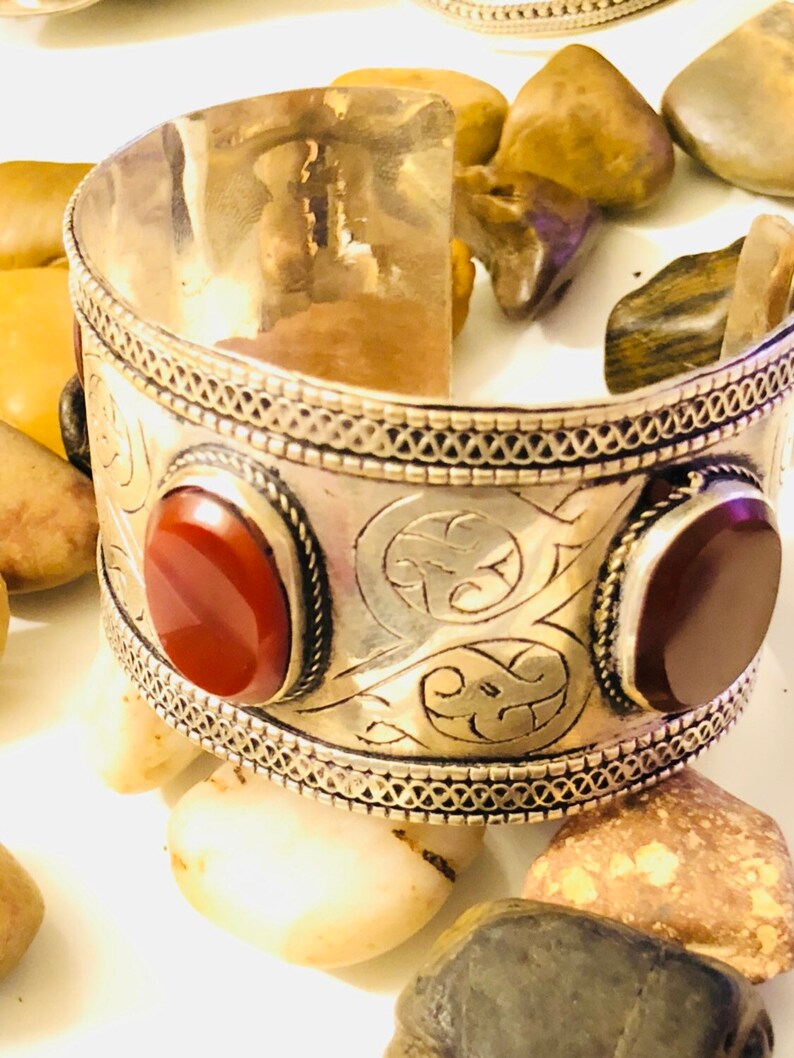 Hand Carved Ethnic Cuff Antique Tribal Bracelet Boho Gypsy Bracelet Afghan Kuchi Cuff Bracelet Bohemian Canelian Stone Jewelry