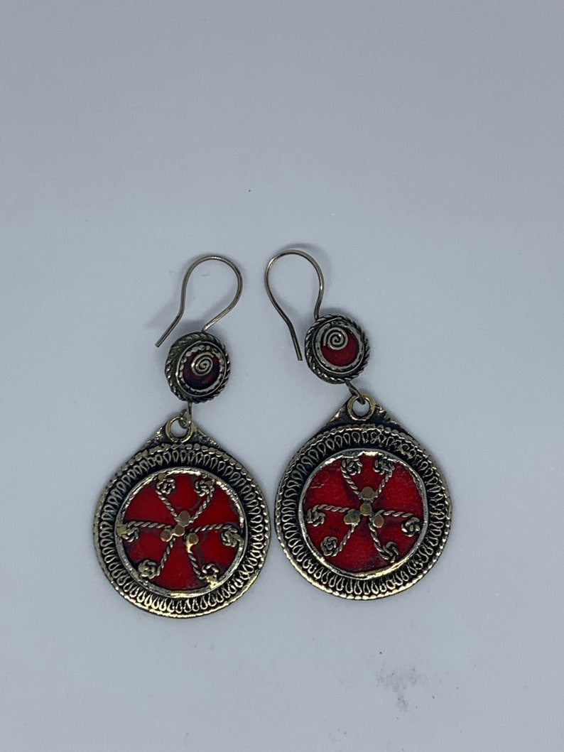 Afghan Handmade.Ethnic stone Tribal boho Nomadic Jewelry Turquoise Earring-vintage Style Coral Earring-red Stone Earring