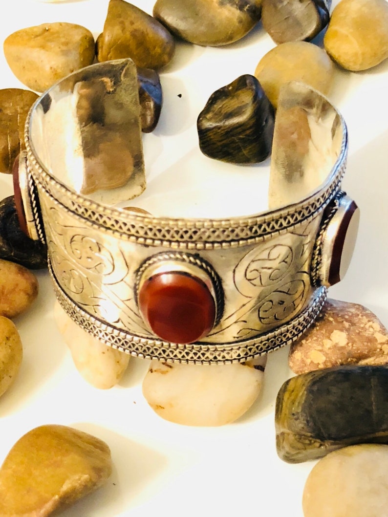 Hand Carved Ethnic Cuff Antique Tribal Bracelet Boho Gypsy Bracelet Afghan Kuchi Cuff Bracelet Bohemian Canelian Stone Jewelry