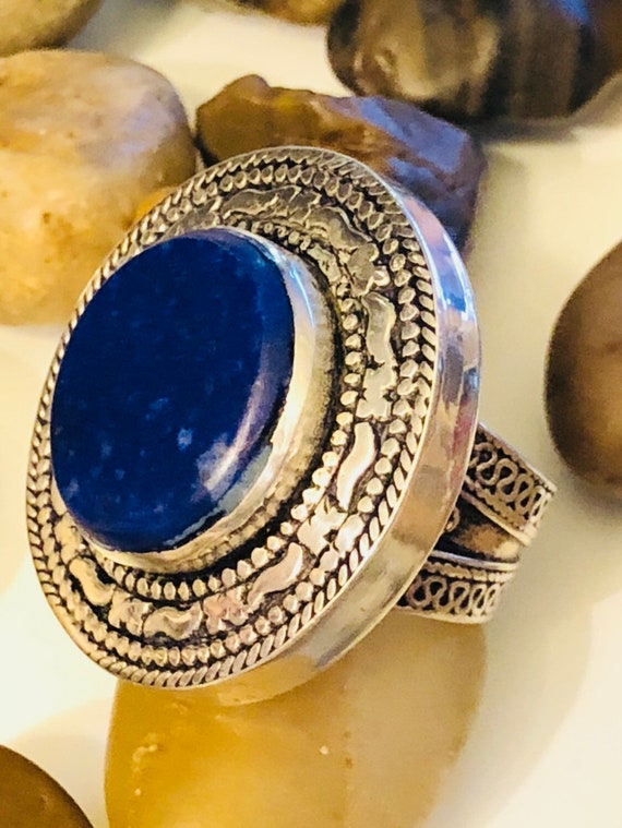 Vintage Lapis Lazuli Ring, Natural Lapis Lazuli C… - image 2