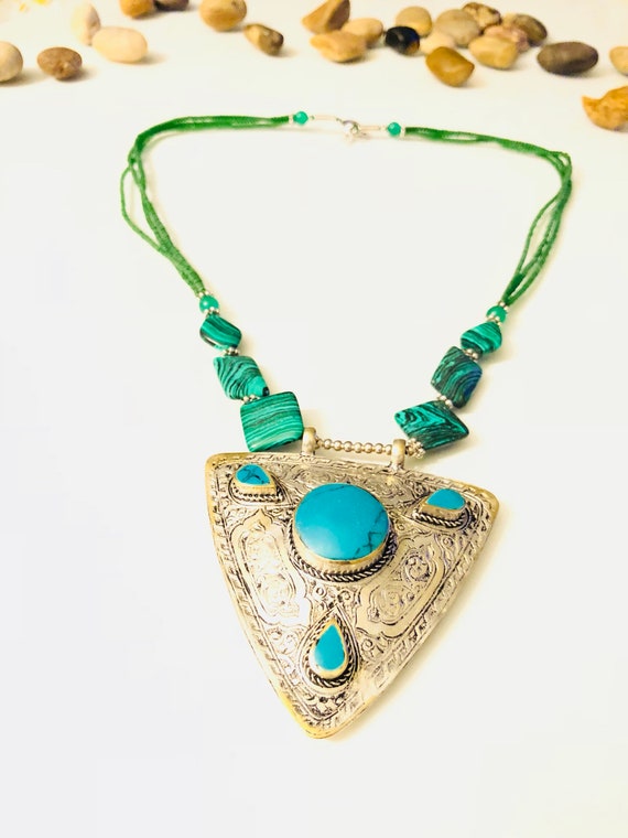 Oval pendant turquoise stone, pendant necklace, t… - image 3