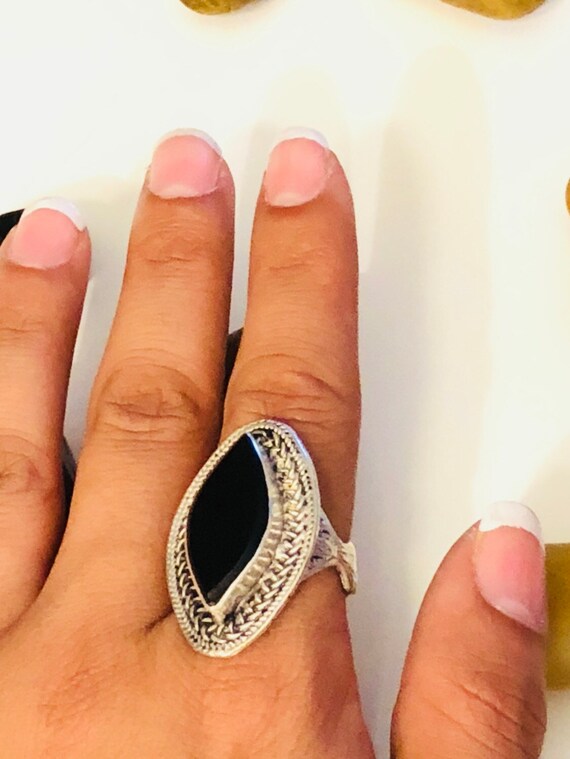 Tribal Ring-Black Onyx Ring-Vintage Ring-collecti… - image 2