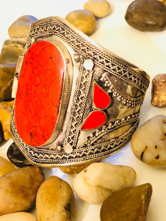 Afghan vintage red Turquoise Stone Bracelet-Jasper