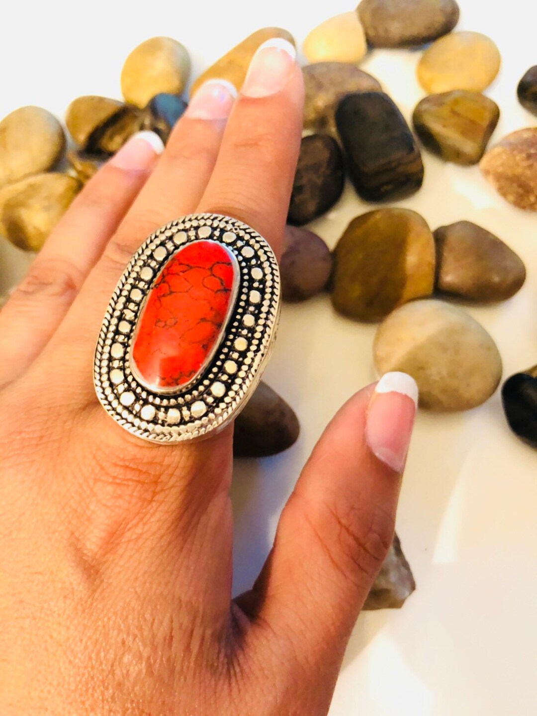 Anello IN 750/18K Oro Bianco 1 Turchese Pietra Diamanti Brillanti - Foto 6