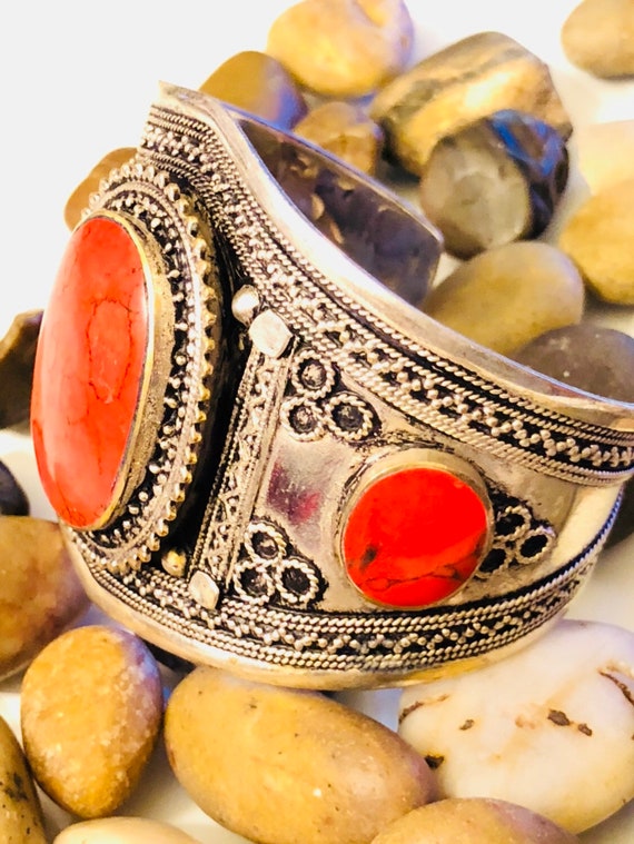 Afghan vintage red Turquoise Stone Bracelet-Jaspe… - image 4