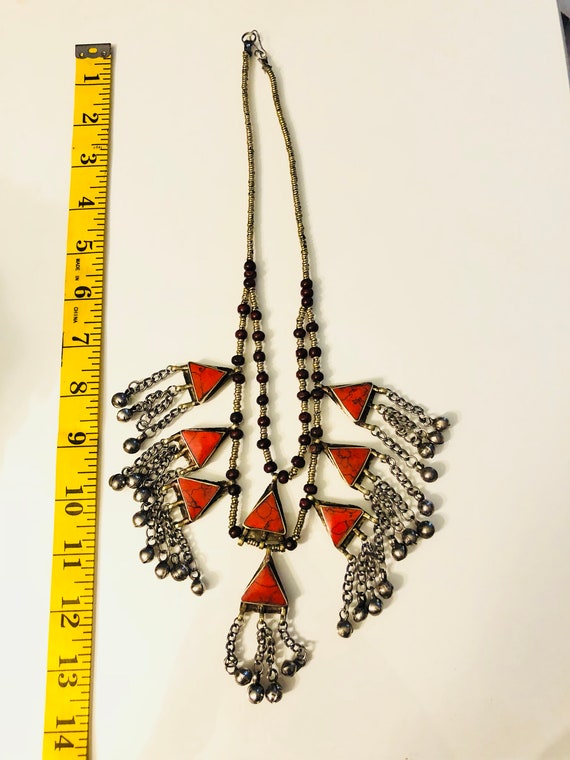 Afghan gypsy necklace, stunning red turquoise sto… - image 3