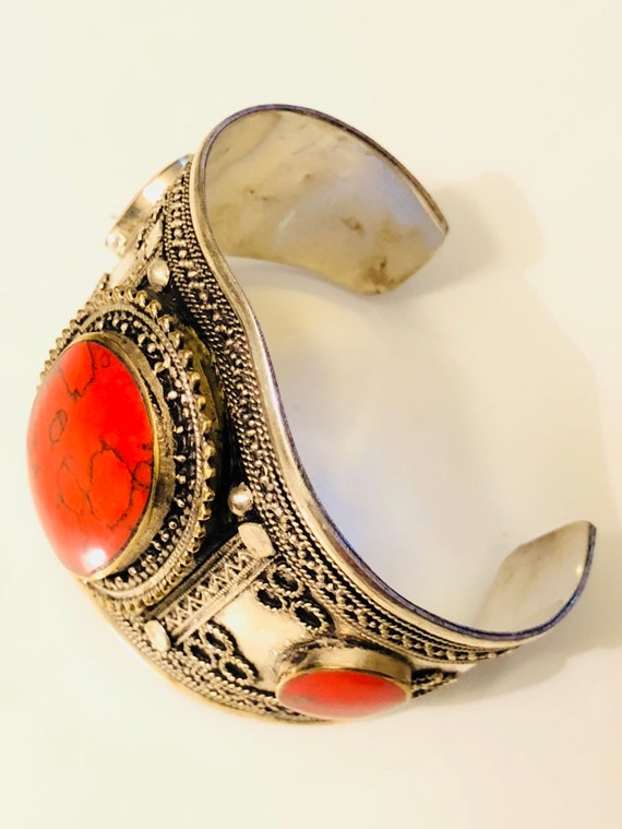 Afghan vintage red Turquoise Stone Bracelet-Jaspe… - image 3