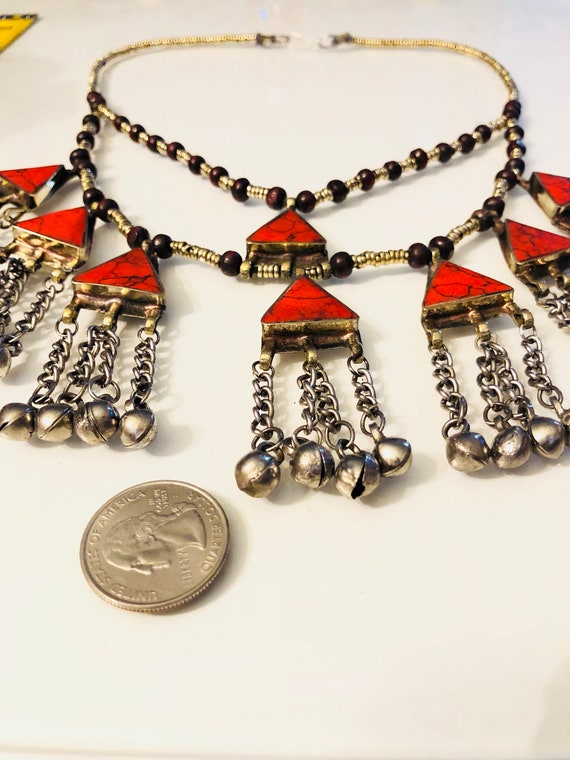 Afghan gypsy necklace, stunning red turquoise sto… - image 2