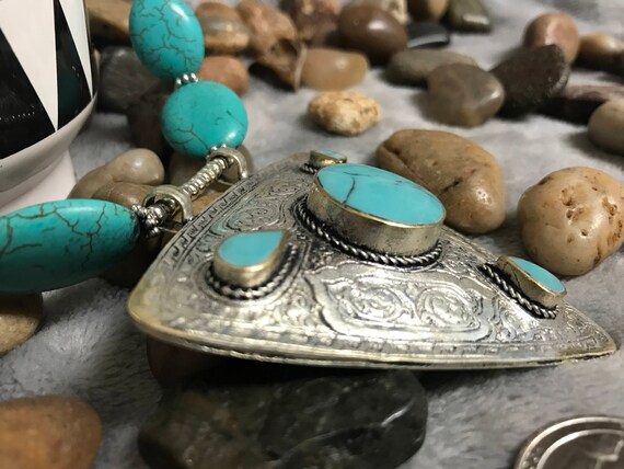 Blue sky Turquoise stone necklace , boho afghan j… - image 2