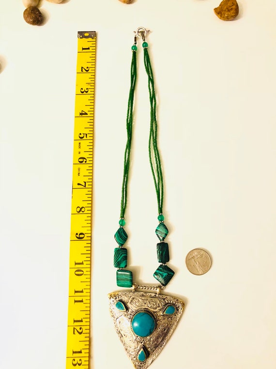 Oval pendant turquoise stone, pendant necklace, t… - image 2