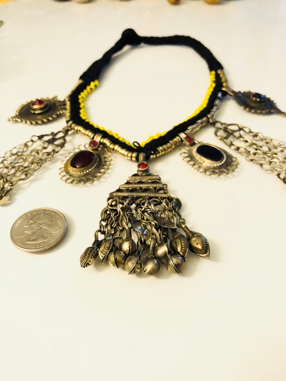 Afghan massive pendant necklace - boho tribal nec… - image 1