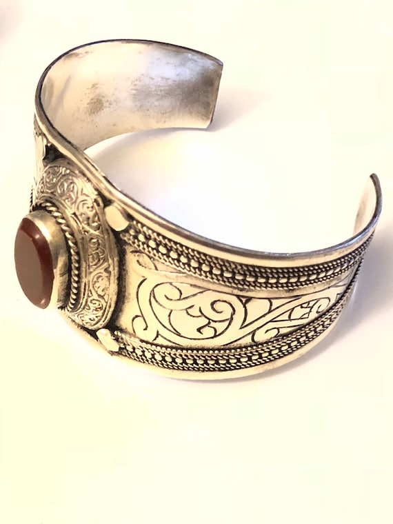 Coral Cuff Bracelet Canelian Stone Jewelry Boho Gypsy Bracelet