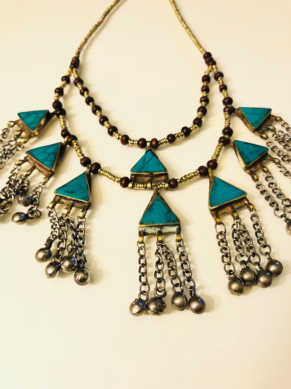 Turquoise Cassidy Bib Necklace- Afghan Tribal Jew… - image 1