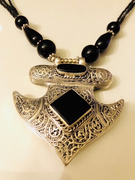 Oval pendant black agate, pendant necklace, Onyx … - image 2