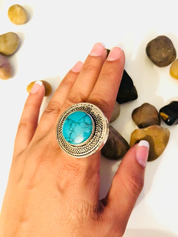 Hippie turquoise ring - Gypsy Afghan vintage ring 