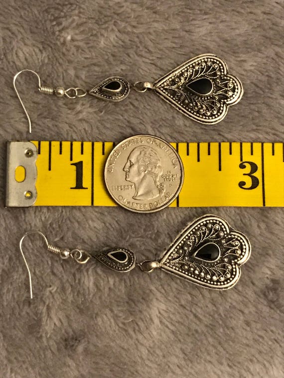 Vintage Silver Onyx Earrings, Afghan Nomad Handma… - image 5
