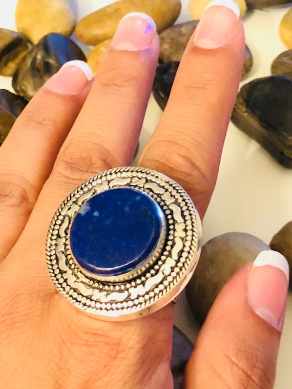 Vintage Lapis Lazuli Ring, Natural Lapis Lazuli C… - image 1