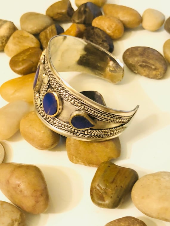 Afghan Kuchi Cuff Bracelet- Lapis Lazuli Stone Je… - image 1